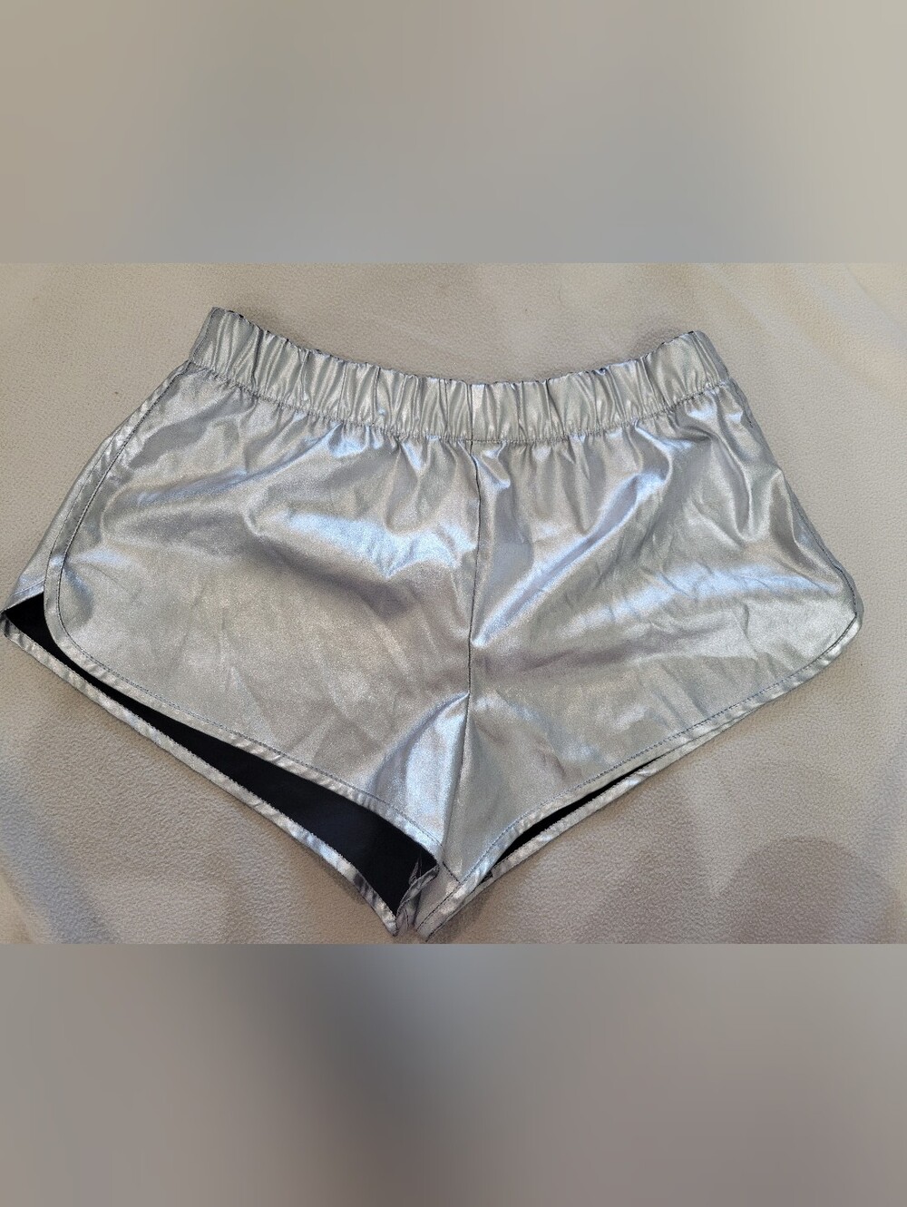 Silver Metallic Women’s Shorts with Elastic Waist